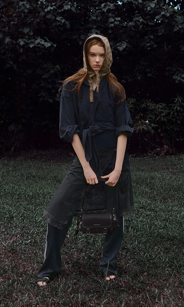 Black Lilibet Croc-Effect Elongated Top Handle Bag - CHARLES & KEITH